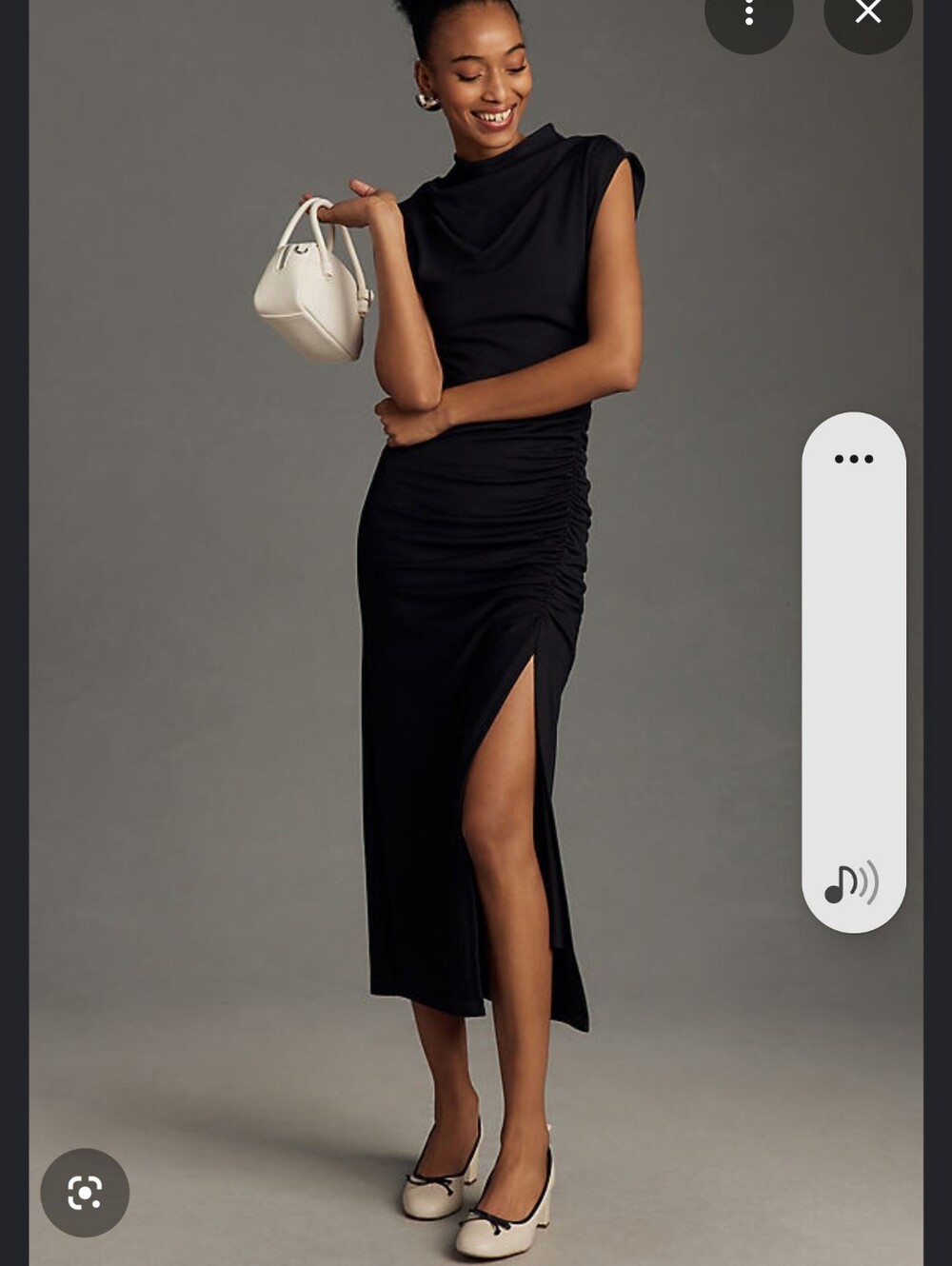 Anthropologie Black Ruched Midi Skirt with Side Slit
